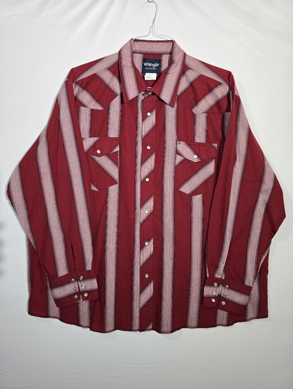 Wrangler Western Shirt Mens 2X Big Red Striped Pearl Snap Long Sleeve Cowboy
